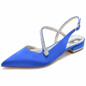 Women hand-made flat heel pointed toe party wedding shoes with rhinestones