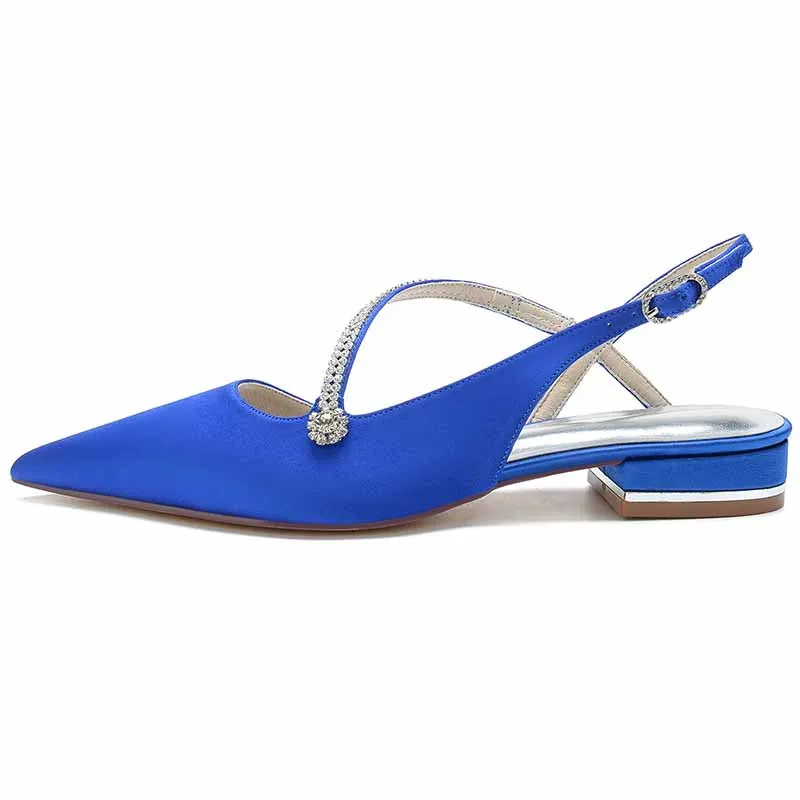 Women hand-made flat heel pointed toe party wedding shoes with rhinestones