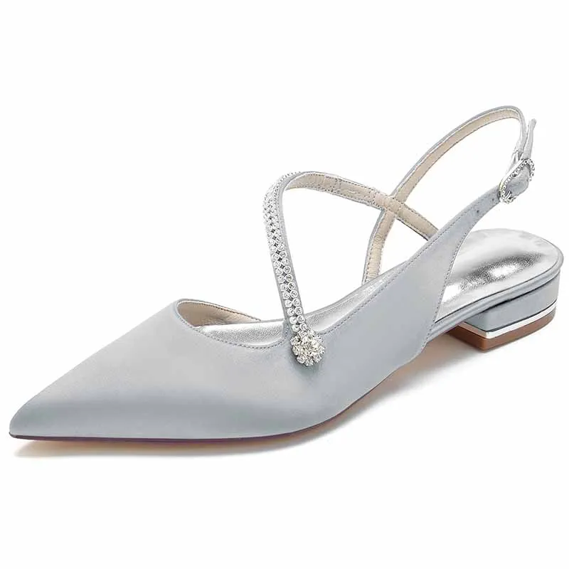 Women hand-made flat heel pointed toe party wedding shoes with rhinestones