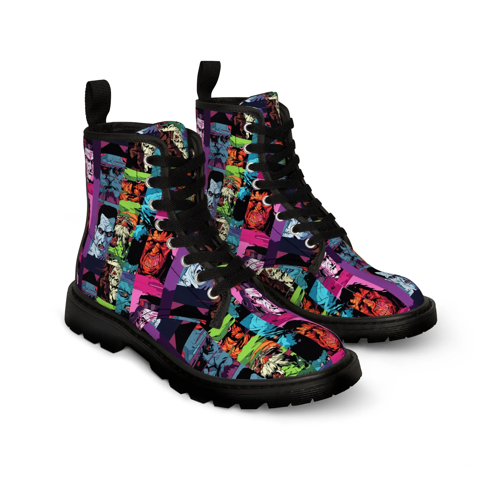 Women's Canvas Boots - Spooky Monsters Anime Beta