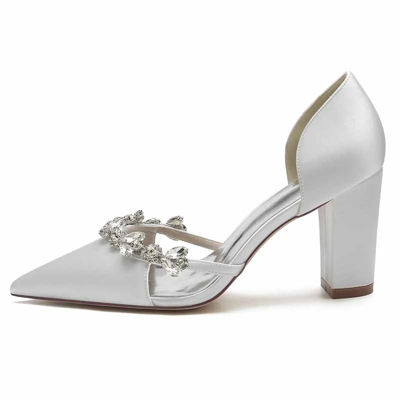 Women's Heels Wedding Shoes Dress Shoes Comfort Party Bridal Shoes Rhinestone Block Heel Pointed Toe Pump