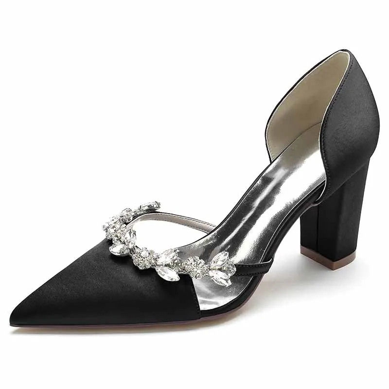 Women's Heels Wedding Shoes Dress Shoes Comfort Party Bridal Shoes Rhinestone Block Heel Pointed Toe Pump