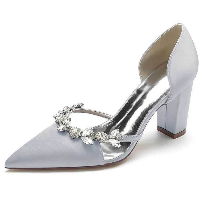 Women's Heels Wedding Shoes Dress Shoes Comfort Party Bridal Shoes Rhinestone Block Heel Pointed Toe Pump