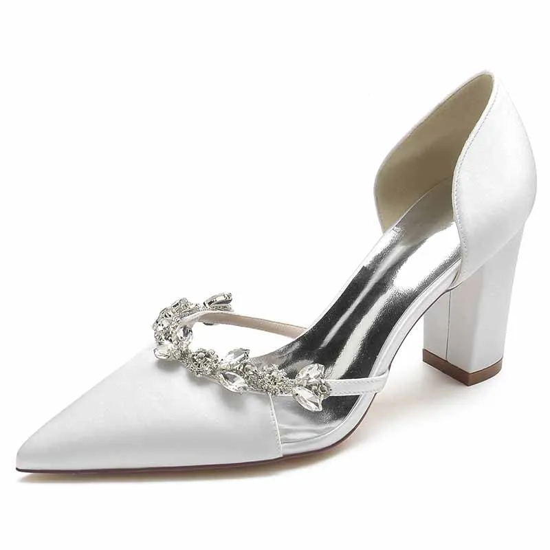 Women's Heels Wedding Shoes Dress Shoes Comfort Party Bridal Shoes Rhinestone Block Heel Pointed Toe Pump