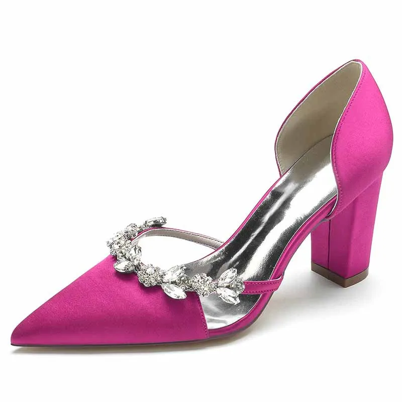 Women's Heels Wedding Shoes Dress Shoes Comfort Party Bridal Shoes Rhinestone Block Heel Pointed Toe Pump