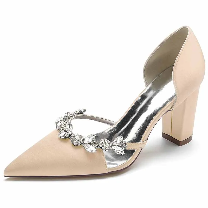 Women's Heels Wedding Shoes Dress Shoes Comfort Party Bridal Shoes Rhinestone Block Heel Pointed Toe Pump