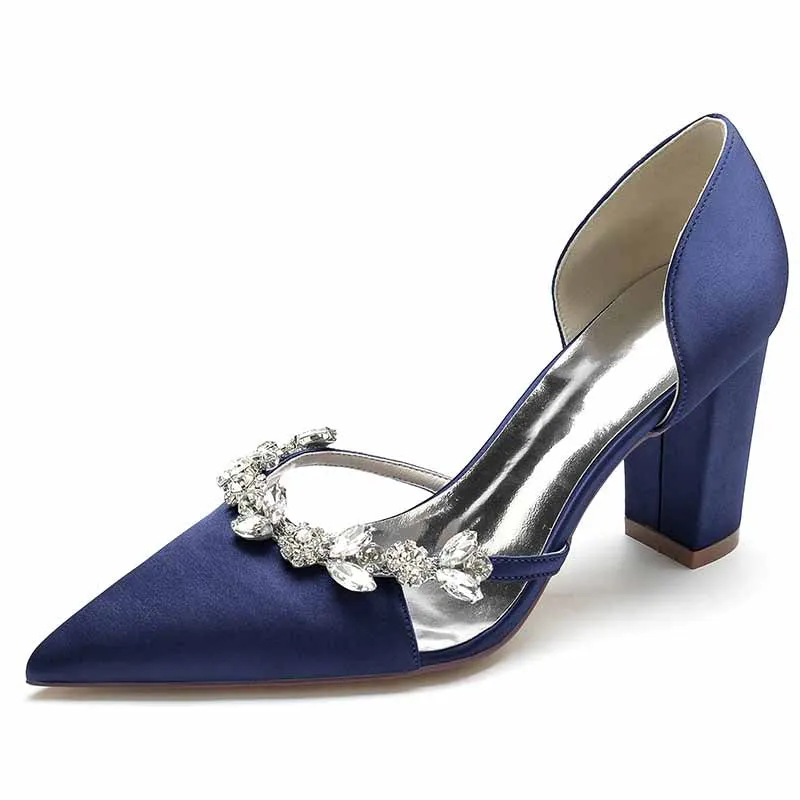 Women's Heels Wedding Shoes Dress Shoes Comfort Party Bridal Shoes Rhinestone Block Heel Pointed Toe Pump