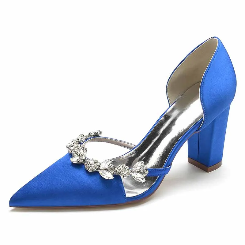 Women's Heels Wedding Shoes Dress Shoes Comfort Party Bridal Shoes Rhinestone Block Heel Pointed Toe Pump