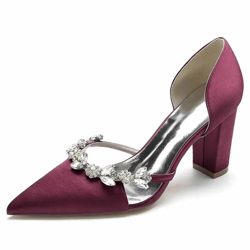 Women's Heels Wedding Shoes Dress Shoes Comfort Party Bridal Shoes Rhinestone Block Heel Pointed Toe Pump