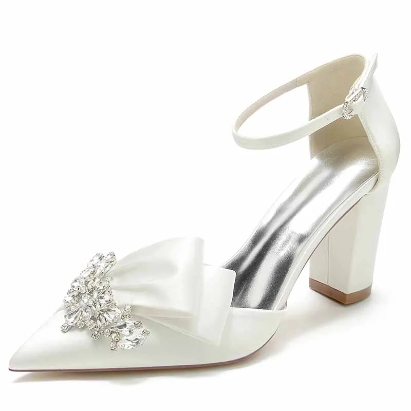 Women's Heels Wedding Shoes Dress Shoes Comfort Party Bridal Shoes Rhinestone Chunky Heel Pointed Toe Pump