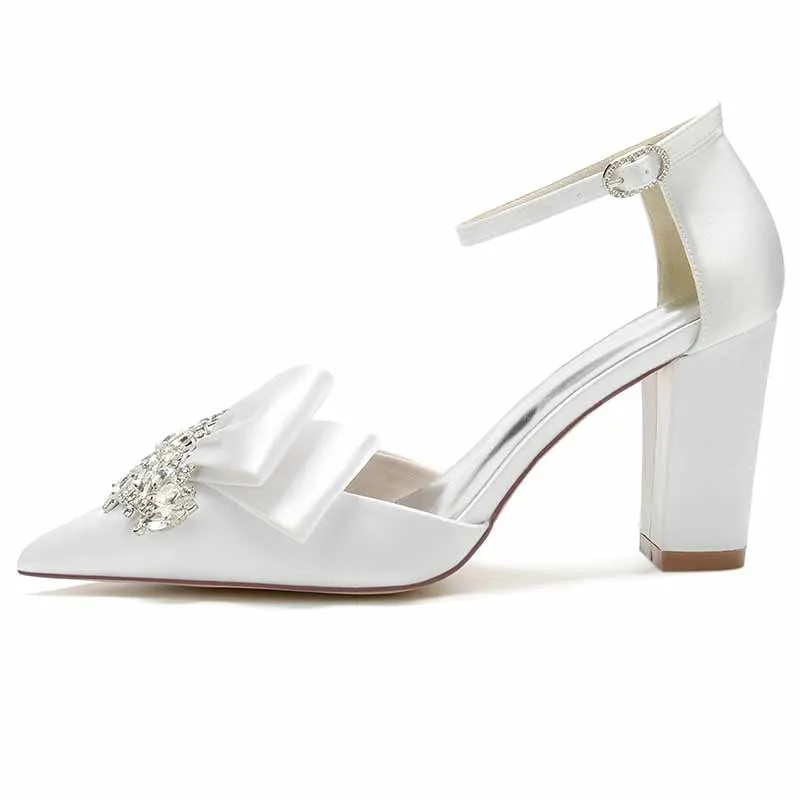 Women's Heels Wedding Shoes Dress Shoes Comfort Party Bridal Shoes Rhinestone Chunky Heel Pointed Toe Pump
