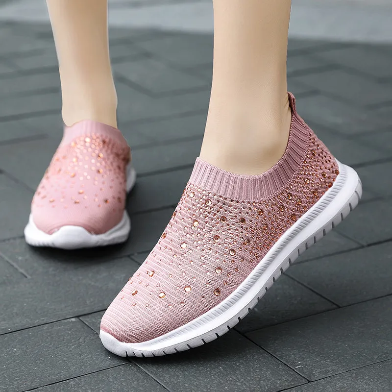 Women's Sparkling Glitter Sock Loafer Tennis Shoes