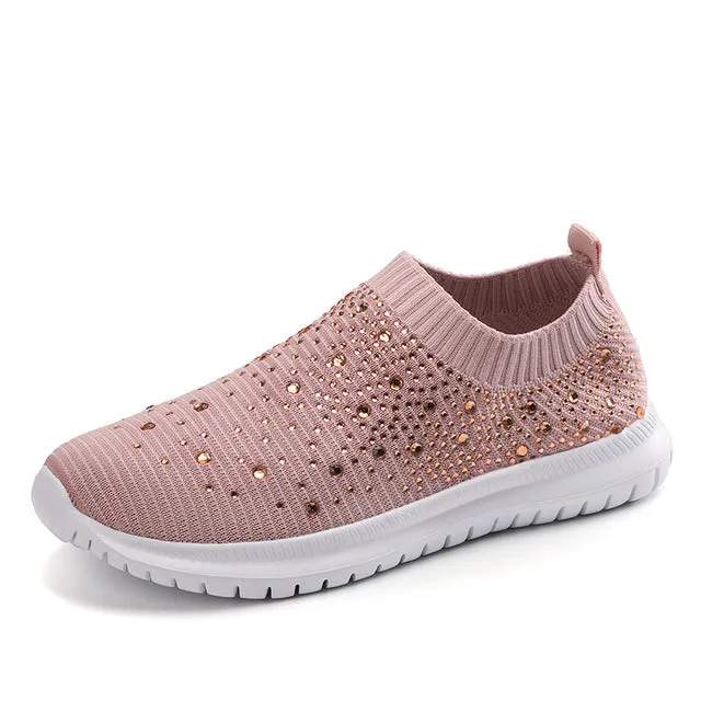 Women's Sparkling Glitter Sock Loafer Tennis Shoes