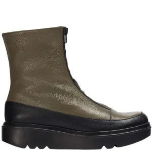 Wonders Olive Leather Front Zip Sneaker Boots