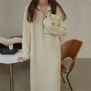 XIEYINSHE 2025Japanese lazy wind over the knee medium and long lapel loose sweater skirt women's autumn and winter inner cover bottom knitted dress women