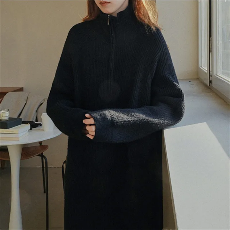 XIEYINSHE 2025Japanese lazy wind over the knee medium and long lapel loose sweater skirt women's autumn and winter inner cover bottom knitted dress women
