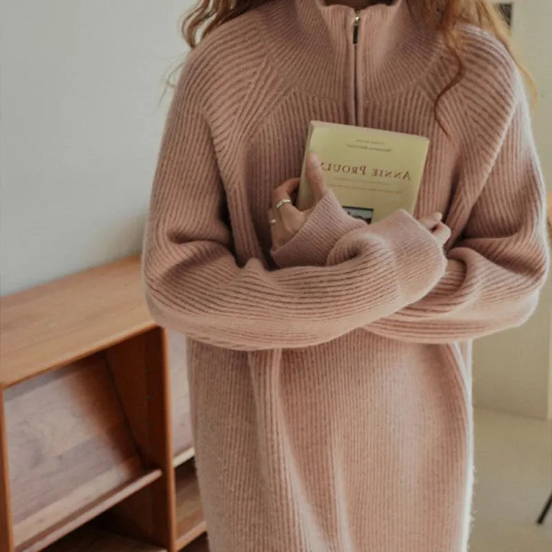 XIEYINSHE 2025Japanese lazy wind over the knee medium and long lapel loose sweater skirt women's autumn and winter inner cover bottom knitted dress women