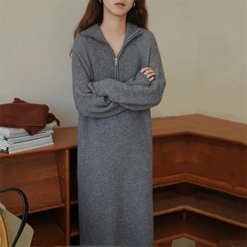 XIEYINSHE 2025Japanese lazy wind over the knee medium and long lapel loose sweater skirt women's autumn and winter inner cover bottom knitted dress women