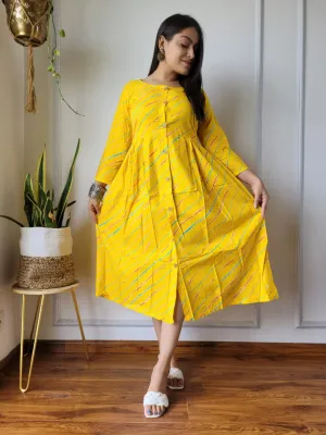 Yellow  Leheriya Cotton Rakhi dress