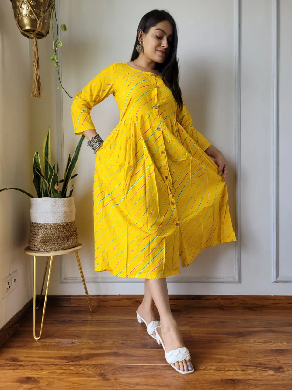 Yellow  Leheriya Cotton Rakhi dress