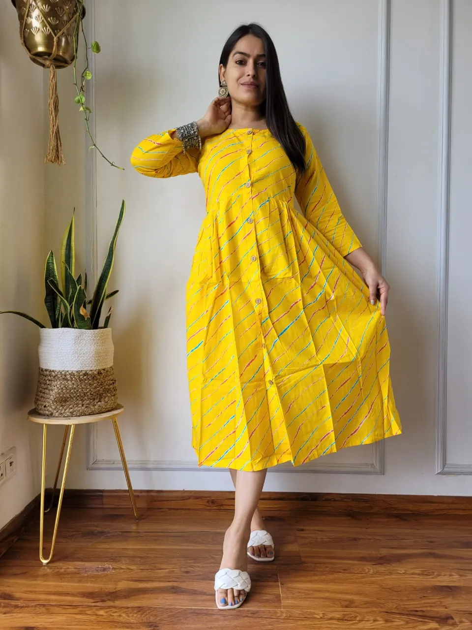 Yellow  Leheriya Cotton Rakhi dress