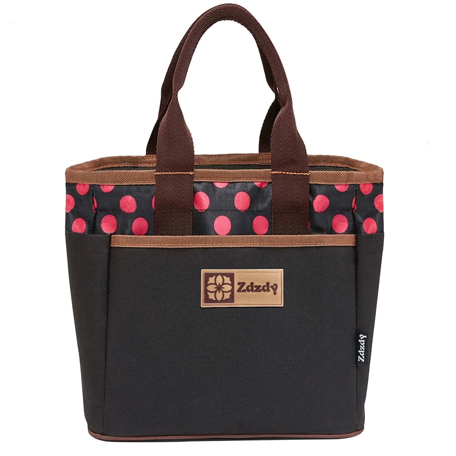 Zdzdy Adult Insulated Lunch Tote Bag for Women with Zipper Reusable Grocery Cooler Bag Waterproof Personality Handbag Large Capacity Bento Box for Girls Work Picnic, Polka Dot